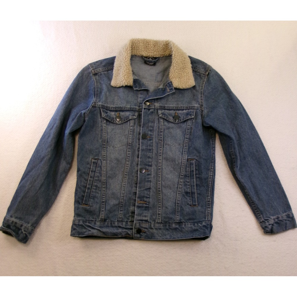 Original Deluxe Supply Mens Sherpa Collar Denim Trucker Jacket Blue Small‎